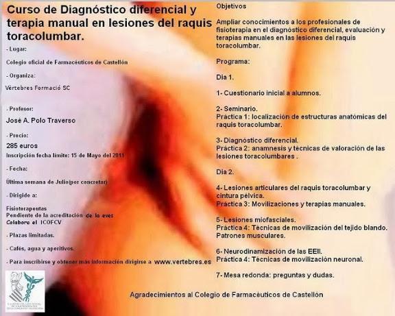 Curs de Diagnòstic diferencial i teràpia manual, acreditat per l'EVES